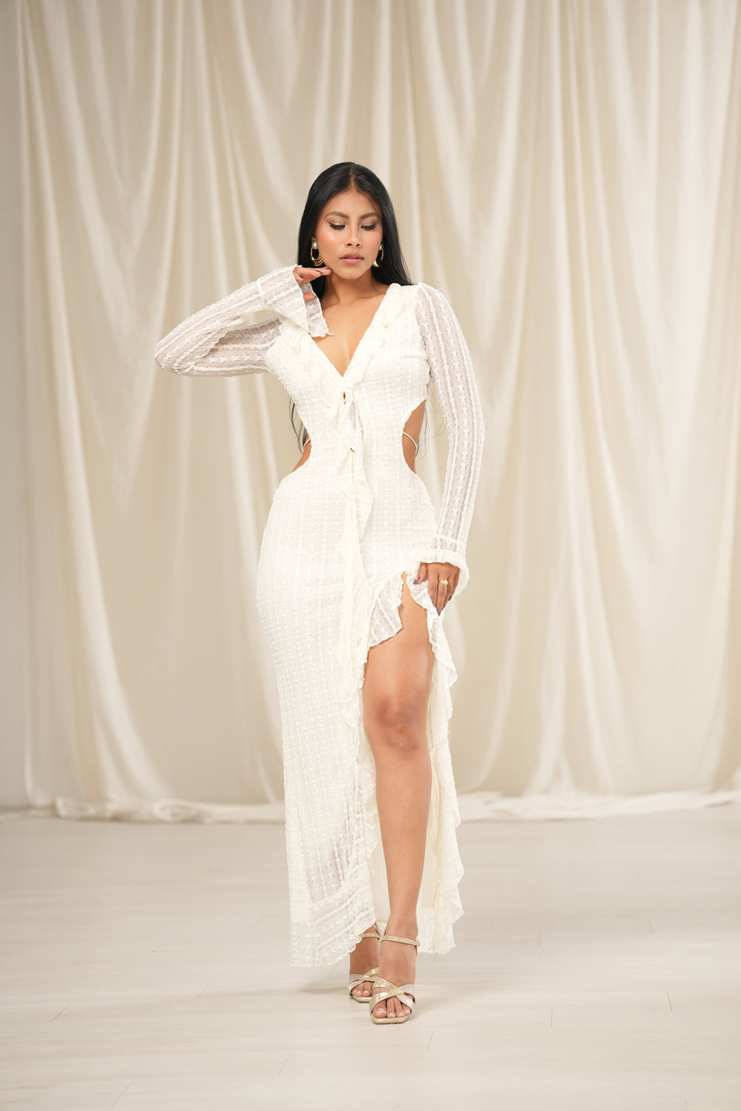 VESTIDO LARGO ENCAJE BLANCO