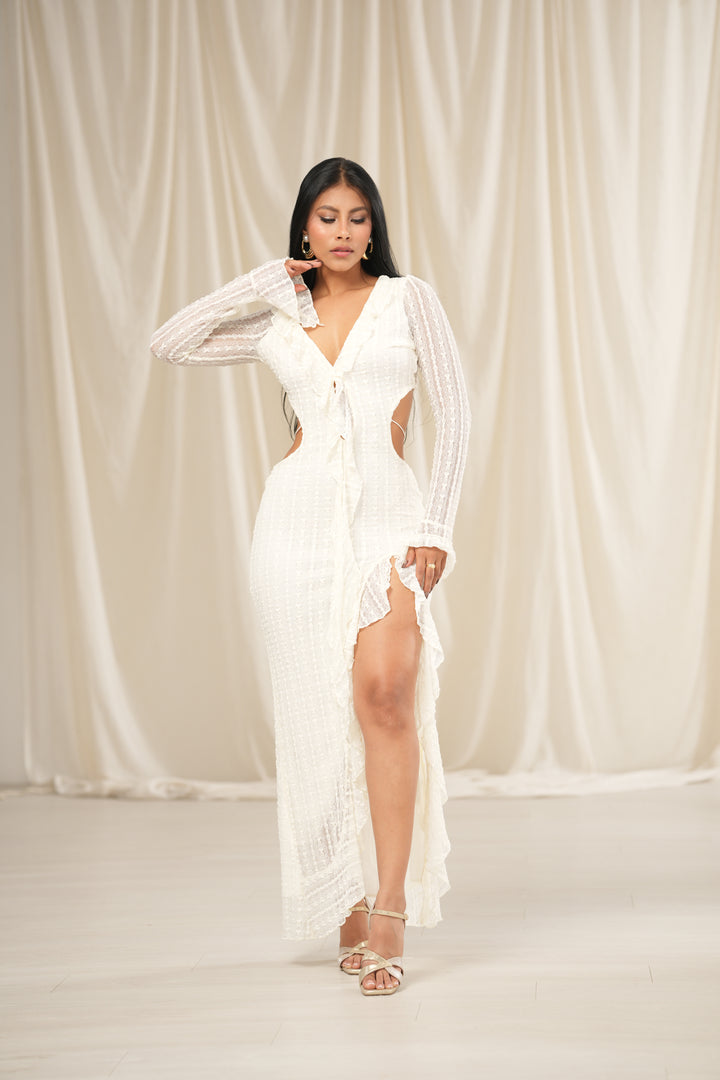 VESTIDO LARGO ENCAJE BLANCO