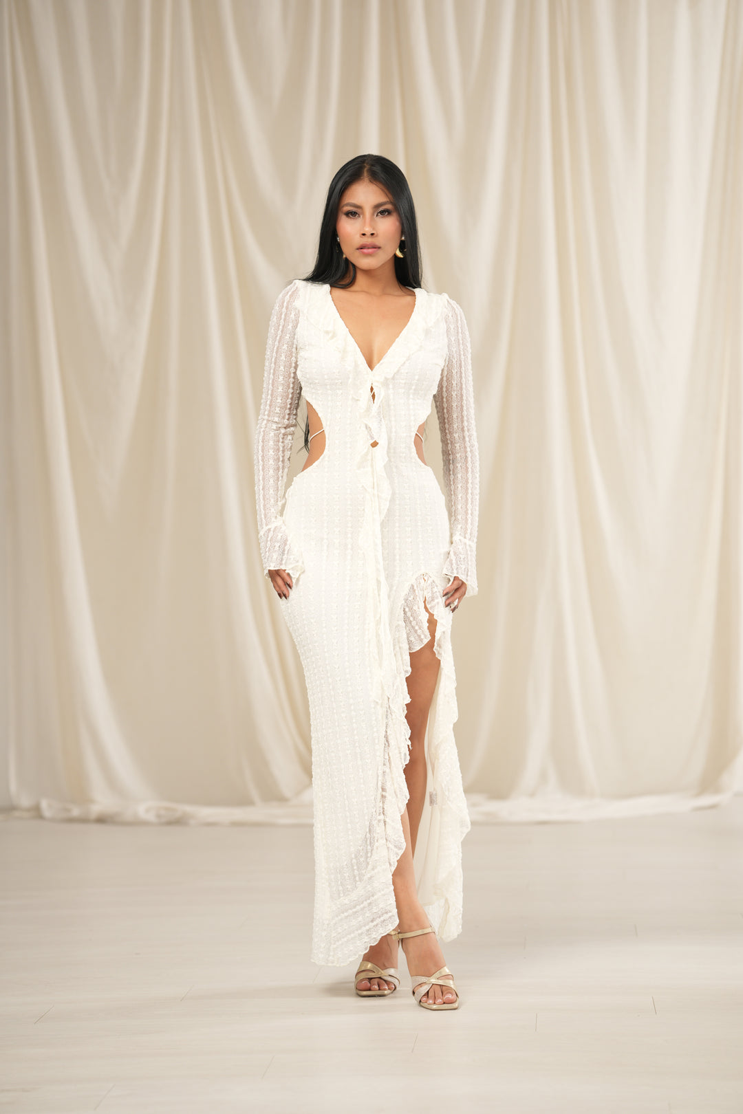 VESTIDO LARGO ENCAJE BLANCO