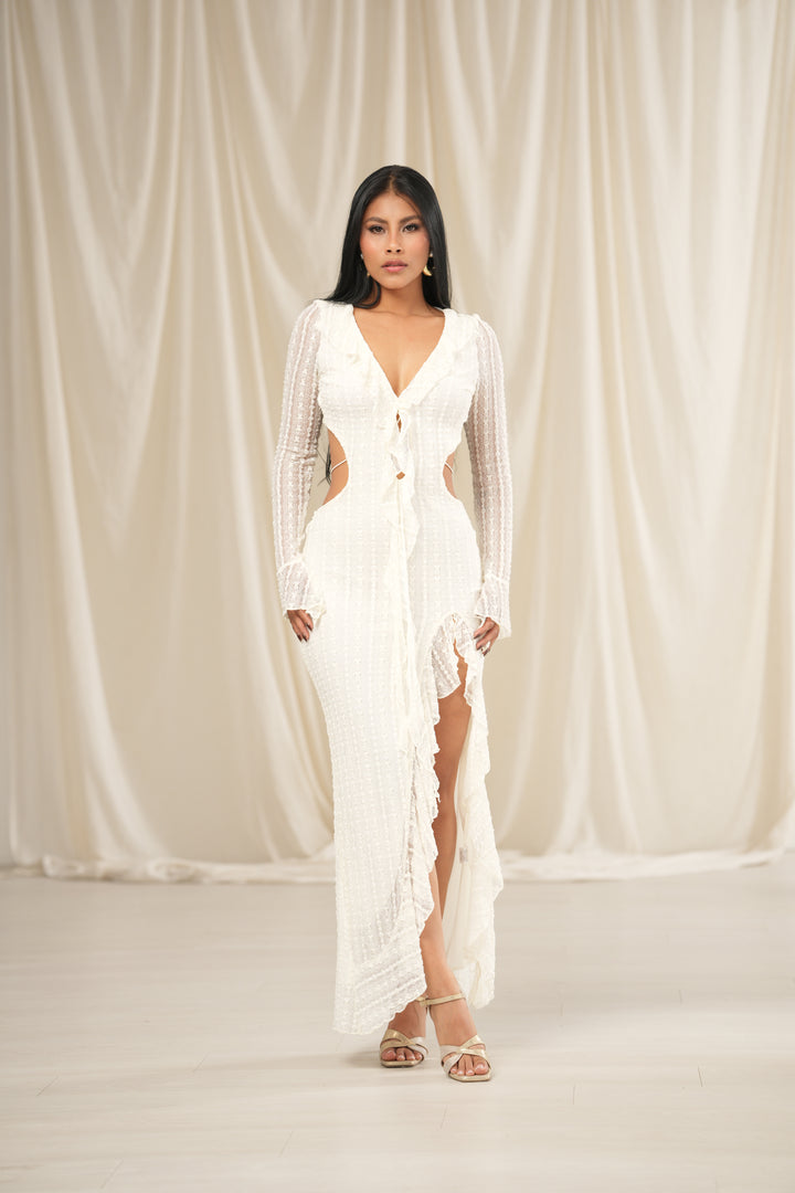 VESTIDO LARGO ENCAJE BLANCO