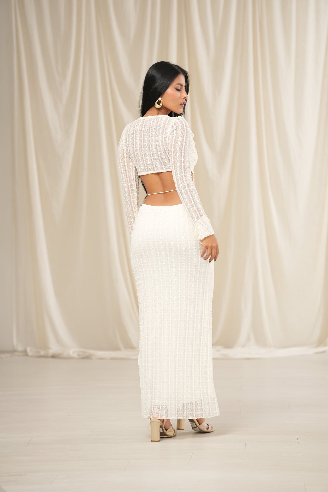 VESTIDO LARGO ENCAJE BLANCO