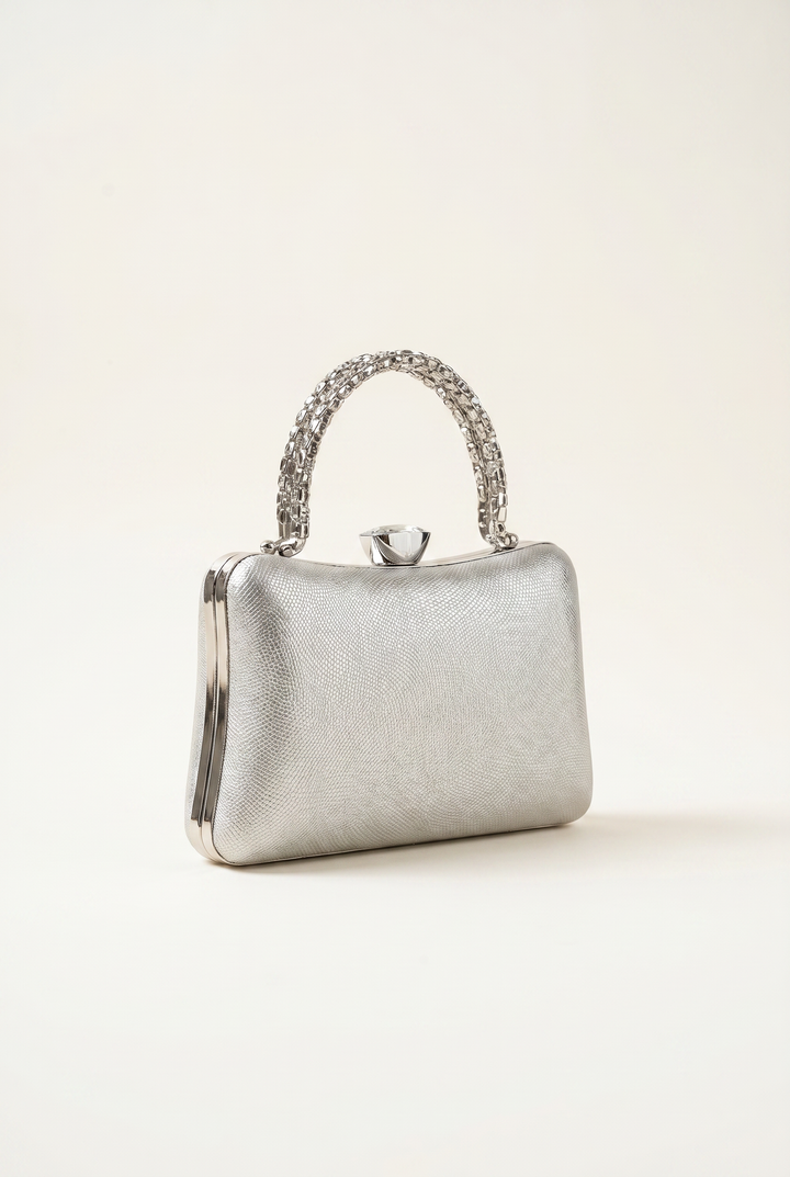CARTERA CLUTCH PLATA TEXTURIZADA